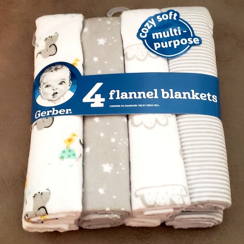 New GERBER Unisex Blankets Cozy Soft 4 Pack Flannel Cotton